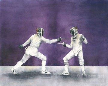 スポーツ Painting - フランスのフェンシング競技 ローラ・ラムジー 印象派